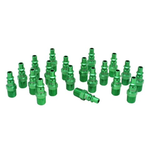 Green A Style Pneumatic Plugs One Quarter Inch NPT Male Box Of Twenty Color Coded Air Line Plugs For No Fuss Plug And Play Connect And Quick Identification Of High And Low Pressure, green metal