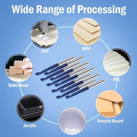 CNC Router Bits 10 Pack Single End Mill Set Tungsten Steel Milling Cutter Engraving Carving Tool Kit For Wood Plastic PVC Acrylic