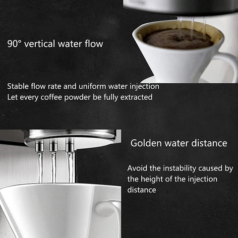 90° vertical water flow demonstrating brewing technique of Top Shelf Full Automatic Bean To Cup Coffee Maker With Robust Stainless Steel Build.