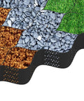 Geogrid Ground Grid 4 Inch 9x17 Ft Geocell Cellular Confinement System Paver For Gravel Stabilizer with sections of gravel and grass.