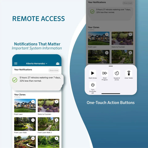 Hydrawise app interface for Wand Smart WiFi Module For X2 Sprinkler Controller With scheduling and zone control features.