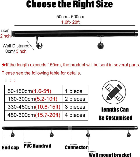 Solid As A Rock Black PVC Railing Kit With Non Slip Banister Spindles And Wall Mount Brackets for customizable size options and installation.