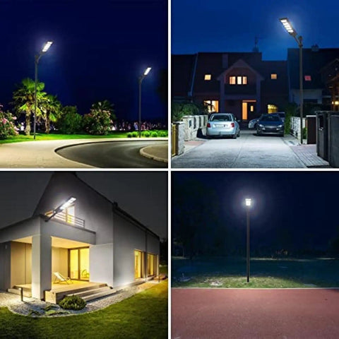 All Season Sun Powered Stunner Solar Outdoor Wall Floodlights With Smart Motion Sensor And Wireless Remote For Driveway Security Dusk To Dawn Drop Dead Bright Led Lighting illuminating dark driveway and pathways at night.