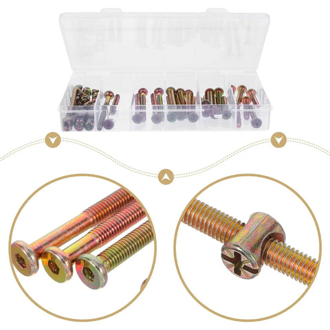 49 Piece M6 x 40 to 80 Mm Hex Socket Screws And Barrel Nuts Kit with storage box, close-up of screws and nuts details.