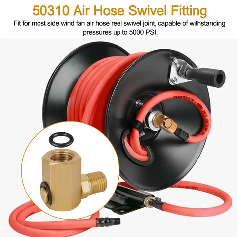 90 Degree Brass Air Swivel Fitting For Air Hose Reels, 1 Quarter FPT To 1 Quarter MPT Connector, Beefy 5000 PSI Sprung Swivel Joint For Heavy Duty Lines And Hoses on air hose reel