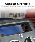 Close-up of Heavy Duty 5000W 240V Industrial Space Heater handle in steel cabinet with thermostat, in workshop.