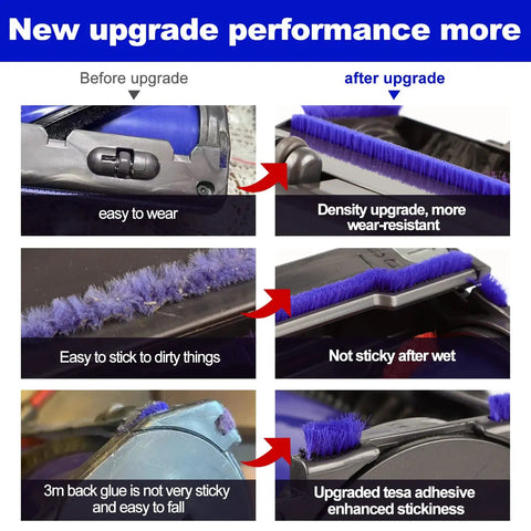 Comparison of Soft Plush Strips Plus Front Roller Axle Replacement Kit For Dyson V6 V7 Direct Drive Cleaner Head Keeps Suction Smooth Reduces Resistance Easy DIY Install Durable Maintenance Part For Daily Cleaning showing new upgrade performance with enhanced stickiness and wear resistance