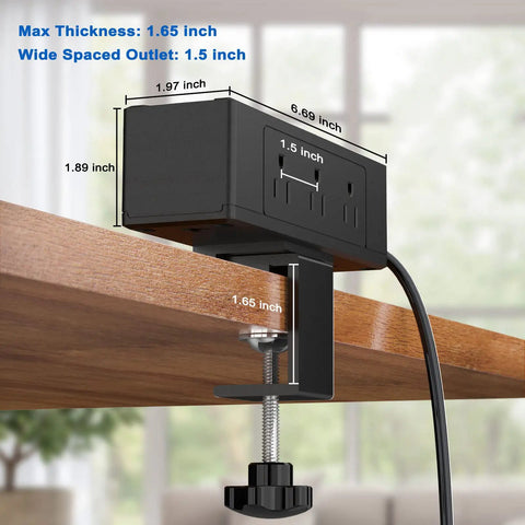 Desk Clamp Power Strip With USB C PD, 9 Outlets And 4 USB Ports, 13-In-One Charging Station, black clamp mounted on desk edge