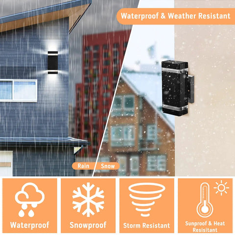 Dusk To Dawn Outdoor Wall Light With 5W LED Bulbs, IP65 Waterproof Aluminum Up And Down Exterior Light Fixture under rain