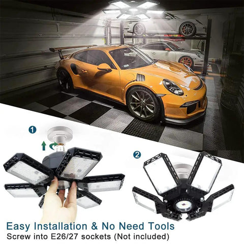 2 Pack LED Garage Lights With Six Plus One Adjustable Panels 160W 16000LM 6500K Daylight Ceiling Shop Light in garage