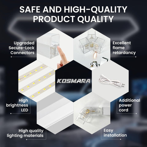 Hexagon LED Garage Light 168W 5 Grid Kit With 18480LM Ultra Bright 6500K Daylight Output showcasing secure-lock connectors
