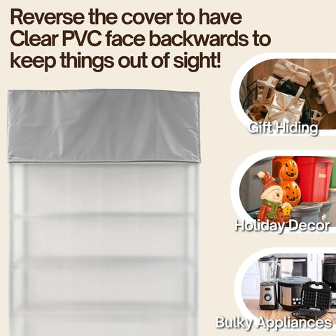 Premium Five Tier Shelving Top Cover Guard Works As A Heavy Duty Rack Saver For Metal Frames Featuring Clear Front Panel To Beat The Dust And Keep Gear Crisp On Any Four Foot Shop Setup With Tight Snap Fit, gray cover with clear PVC panel preview