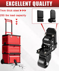 Steel Construction Front Wheels for Packout Caster Kit Fit for Rolling Toolbox with foldable design, shown on red toolbox.