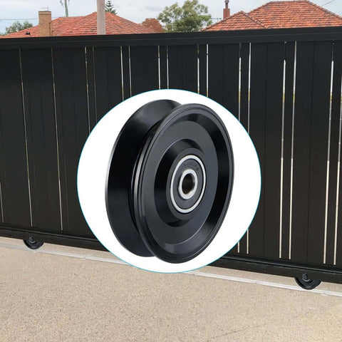 Skelang 4-in V-groove gate wheel with double bearings for inverted-V track, 2200 lb load capacity
