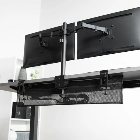 No Drill Clamp-On 36 Inch Mesh Under Desk Cable Management System for Home Office and Standing Desks, organizing cables neatly