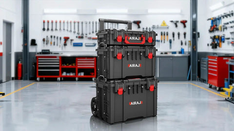 Heavy Duty Rolling Tool Box With Wheels, Stackable Organizing Rack, Ultra Resin Shell Built Like A Tank For Any Mean Crew Stash Always in a workshop.