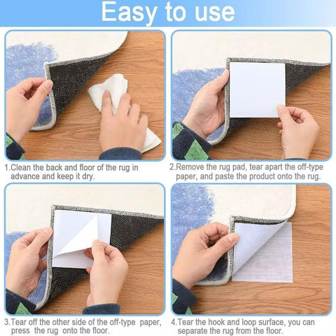 Step-by-step guide to using Non Slip Rug Tape And Corner Anchors Pack For Carpets And Rugs, 10 Pieces Black Hook And Loop Mats.