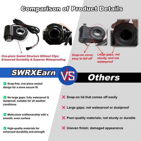 Comparison of Full Twist Throttle For Surron Style Ebike Ride-Ready With Ignition Switch build quality vs competitors
