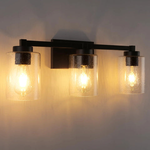 3 Light Vintage Style Vanity Light Fixture for Bathrooms in Oil Rubbed Bronze With Clear Seeded Glass Mid Century Modern Wall Sconce