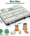 Garage-Ready 850-Piece Rivet Nut Kit With SAE And Metric Sizes, Flat Head Threaded Inserts For DIY Projects And Auto Repairs Includes M3 To M10 And Inch Sizes Like 1/4-20, 5/16-18, 3/8-16; labeled storage case and assorted inserts