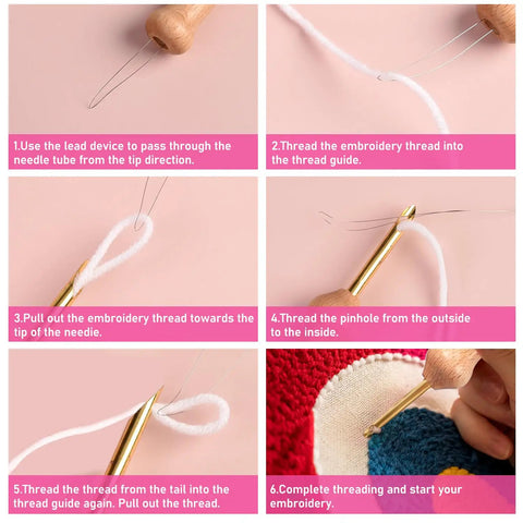 Step-by-step guide using Adjustable Punch Needle Embroidery Kit For Beginners And Adults With Wooden Handle for crafts.