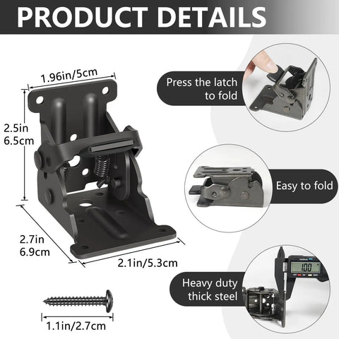 Heavy Duty 4 Pack Folding Brackets With Self Lock Hinges And Screws For Folding Table Legs And Bed Leg Support, Black Finish, Durable Steel Construction, Easy Install, Locking Extension Brackets for Stable DIY Setups; 2.5x2.7in bracket