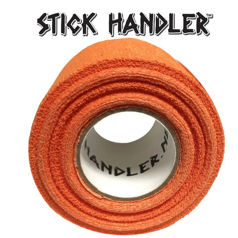 Pro Level Drumstick Grip Tape Two Pack In Vivid Orange Comfy Cotton Gauze Wrap on a roll, showcasing self-sticking texture.