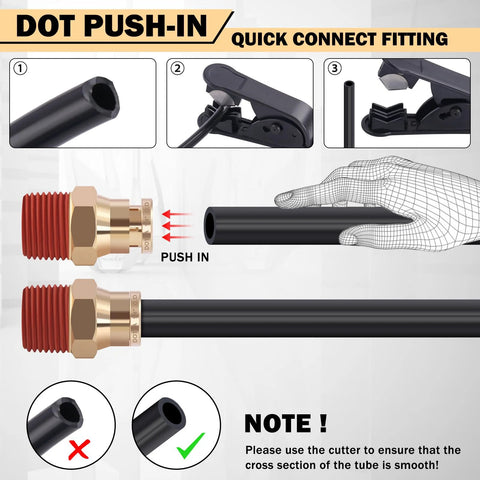 76-piece brass DOT air line fittings kit with push-to-connect NPT adapters and black air hose