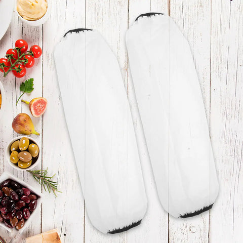 Heavy Duty Waterproof Arm Sleeves For Adults Built Tough And Oil Resistant Elastic Long Arm Guards on a wooden table with food.