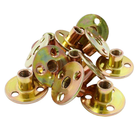 12 Pack 3/8-16 Carbon Steel T Nuts With Round Base Plate Flange Insert And Female Thread For Furniture Hardware Mounting