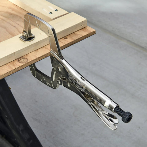 11 Inch Locking C Clamp With Swivel Pads Heavy Duty USA Made Steel Clamping Tool on wooden workbench