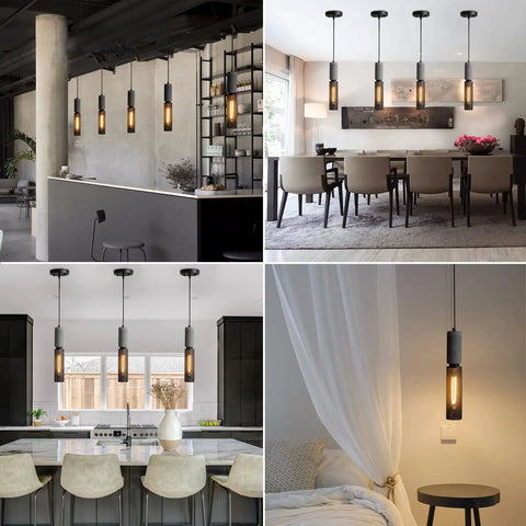 5 Light Concrete Pendant Light With Metal Mesh Shade For Kitchen Island And Dining Room in various room settings