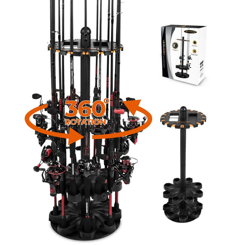 V16 Rotating Fishing Rod Holder For Garage Storage, 360 Degree Base, holds up to 16 rods or combos, with foam cushions, ABS material