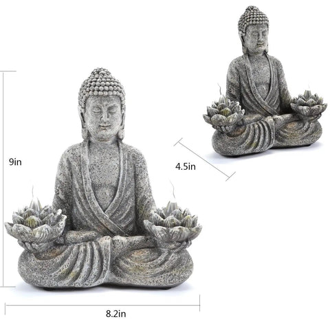 Chill Zen Buddha Statue With LED Solar Lotus Lights For Garden Patio Decor Sitting Meditating Sakyamuni Figurine Hand Carved Outdoor