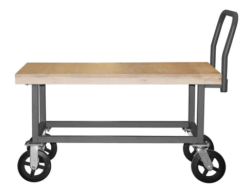 14 Gauge Steel Platform Hand Truck With Smooth Rolling Rubber Casters Spacious 30 By 63 Inch Deck side view of heavy duty utility cart
