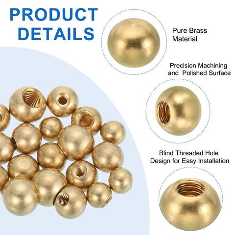 Six Pack Brass Ball Lamp Finials 6mm Ball Size M3 X 0.5 Thread Nut Caps For Lighting Fixtures with brass material close-up