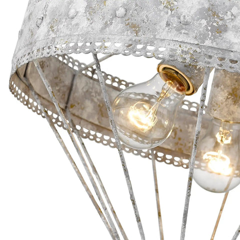 Ferris Oyster Semi Flush Mount Ceiling Light With White And Gold Accents showing close-up of bulb and weathered steel finish