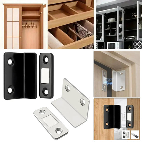 Ultra Slim L Shaped Cabinet Magnetic Catch Heavy Duty Adhesive Door Latch For Tight Corners And Slick Sliding Panels Black in use