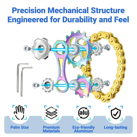 Exploded view of 2 Pack Metal Bike Chain Fidget Tools For Men Stainless Steel Desk Fidget Gear with tools and features.