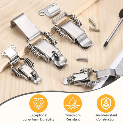 Super Tough Stainless Steel Spring Loaded Toggle Latches With Angle Hook For Toolbox Garage Cabinet And Barn Doors Rust Resistant Heavy Duty Locking Hasps Clamps Set Of 2 Pieces That Hold Up Big.., 59x35mm, with screws