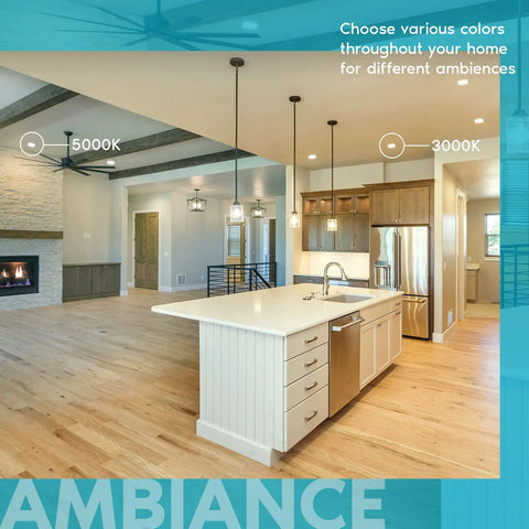 Kitchen with 6 Inch Ultra Thin Square LED Recessed Lighting Kit With 15W 5CCT Color Selectable 2700K To 5000K, 1400 Lumens