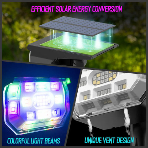 Solar Color Changing Outdoor Lights With 50 LED RGB Spots IP67 Waterproof Landscape Lighting with solar panel and LED close-up
