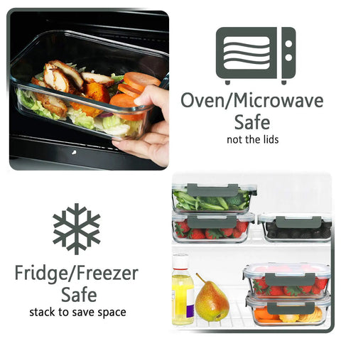 Five Pack 36 Oz Glass Meal Prep Containers With Snap Lock Lids, Airtight Glass Food Storage For Microwave, Oven, Freezer And Dishwasher