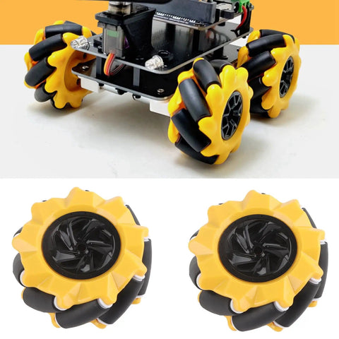 Omni Directional Mecanum Wheel Set For Smart Robot Car, Rubber Coated Wheels with Superior Traction, Two Pairs Visible
