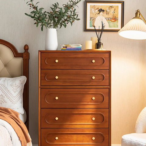 Wooden dresser with Solid Brass Round Cabinet Knobs 4 Pack, Beefy Yet Sleek Dresser Drawer Pulls, decorative setup