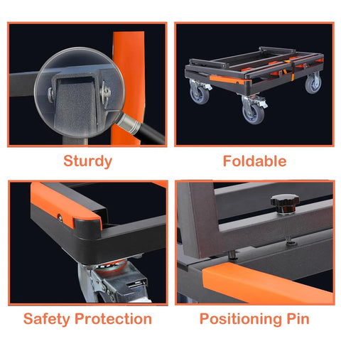 Detailed view of Lightweight Heavy Duty Folding Panel Dolly With Hella Sturdy Rubber Rails And Buttery Smooth Swivel Wheels features.