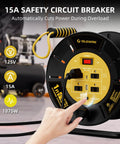 Open Cord Reel Organizer With Four Grounded Outlets And Dual USB Ports For Charging Up To Six Devices, Heavy Duty Hand Wind