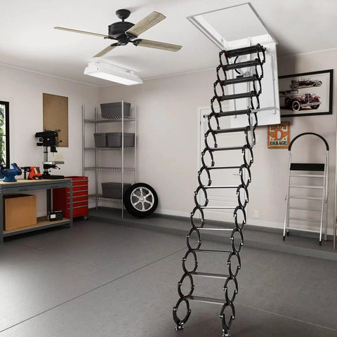 Heavy Duty Electric Attic Ladder With Remote Control, 13 Step Folding Loft Stairs, 11.8 Ft Telescopic access in garage.