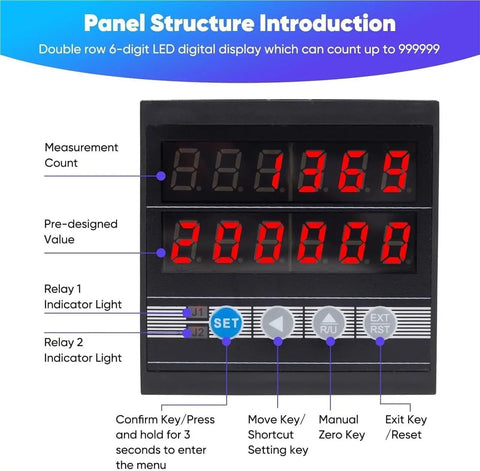 Precision Measuring Wheel with Encoder for Wires and Cables, HD Digital Counter, detailed LED display panel layout.