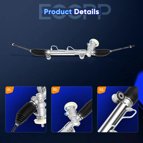 Street Tested Power Steering Rack And Pinion For Chevrolet Impala Monte Carlo 2000 To 2011 Plus Buick Century detail views showcasing assembly.